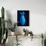 Sphynx cat painting in intense blue tones on a black background