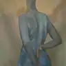 Surrealist painting with a human-bird hybrid in muted colors