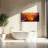 Artistic scene of a floating figure in orange light with purple hands