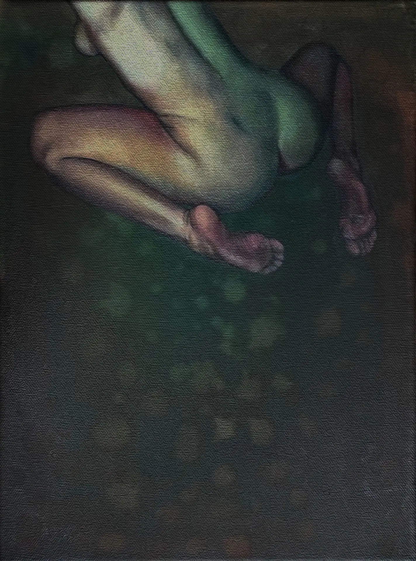 Painting of a female nude in shades of green and brown, 35x28 cm format