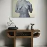 Oil painting with a female nude in a minimalist interior