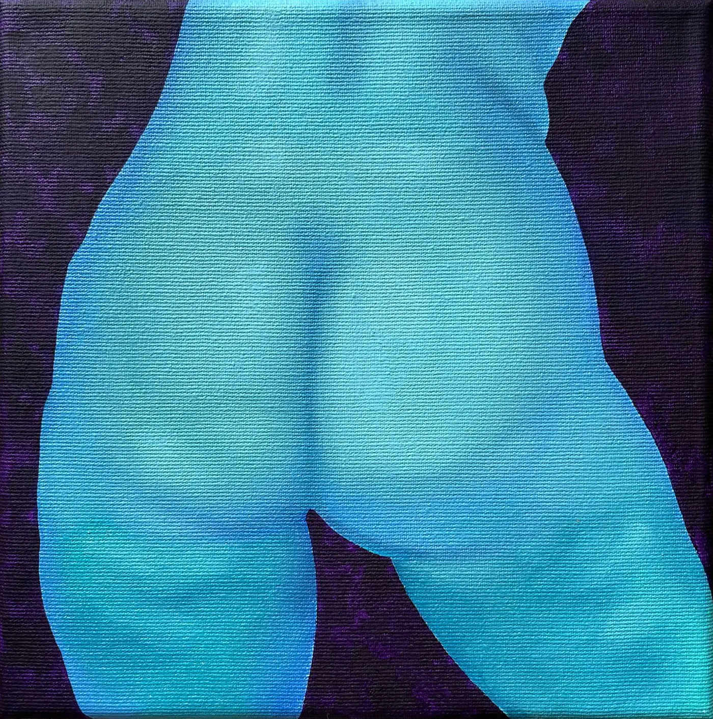Jagoda Laprus. Obraz olejny 20x20cm. Niebieskie kobiece pośladki na ciemnym fioletowym tle